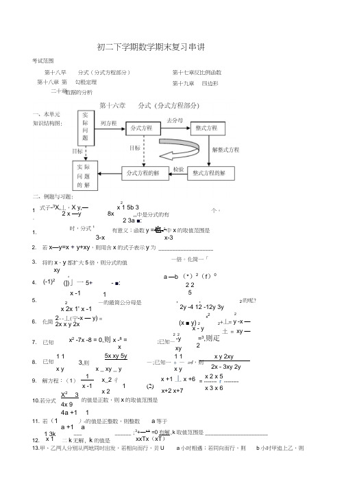 人教版初二下学期数学期中复习串讲及练习题