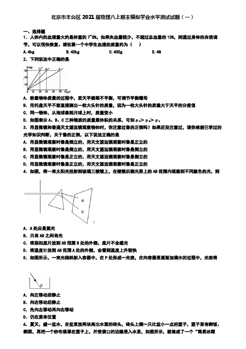 北京市丰台区2021届物理八上期末模拟学业水平测试试题(一)