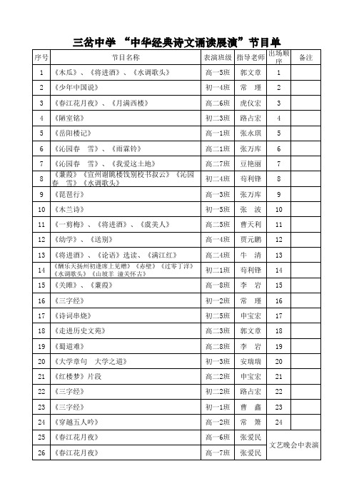 经典诗文诵读展演”节目单