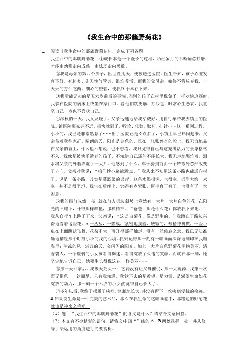 《我生命中的那簇野菊花》-初中语文阅读理解含答案