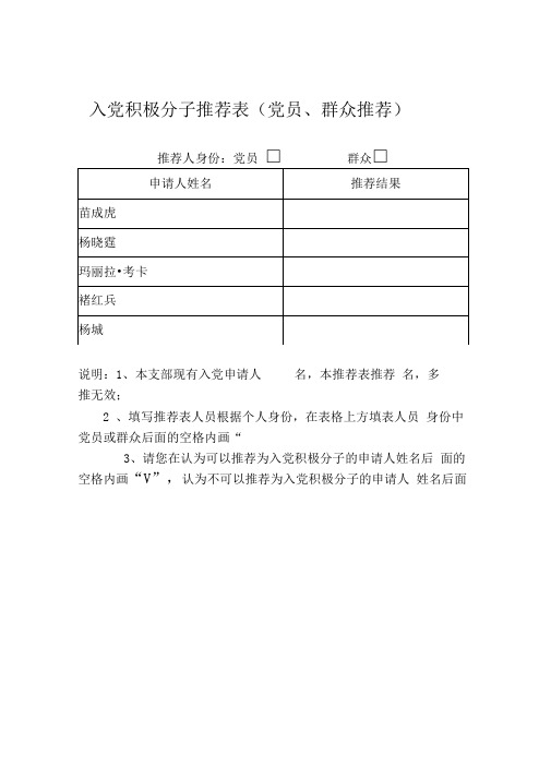 入党积极分子推荐表(双推模板)