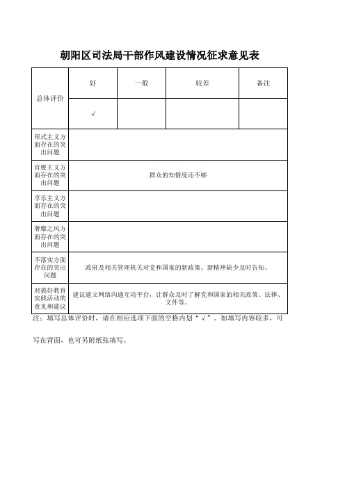 司法局干部作风建设征求意见表