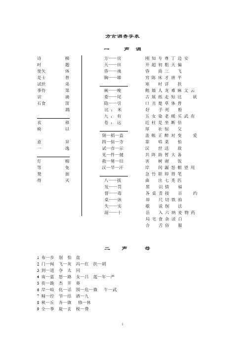 方言声韵调调查简表