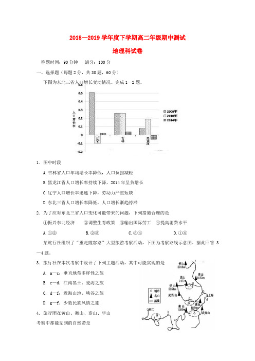 辽宁省沈阳市东北育才学校2018-2019学年高二地理下学期期中试题