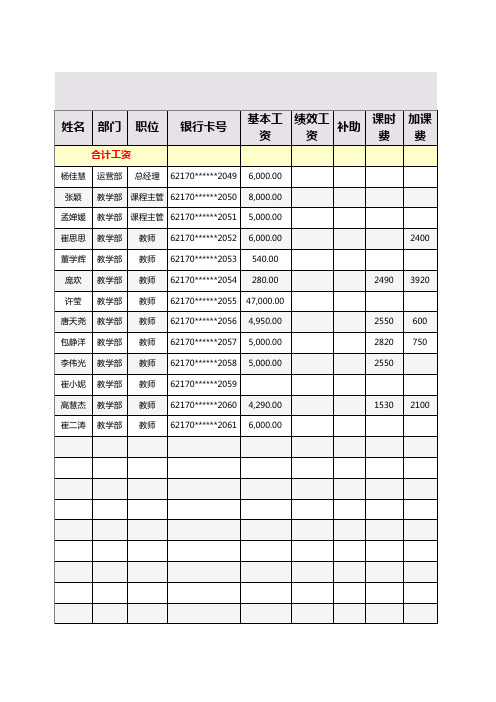 教职工工资表