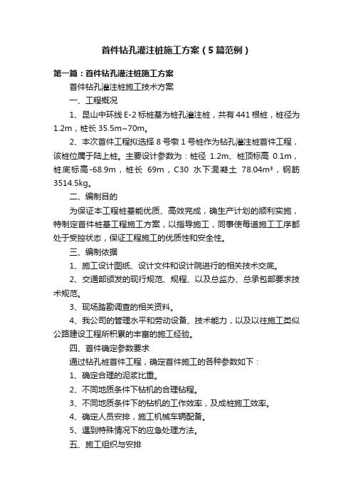 首件钻孔灌注桩施工方案(5篇范例)
