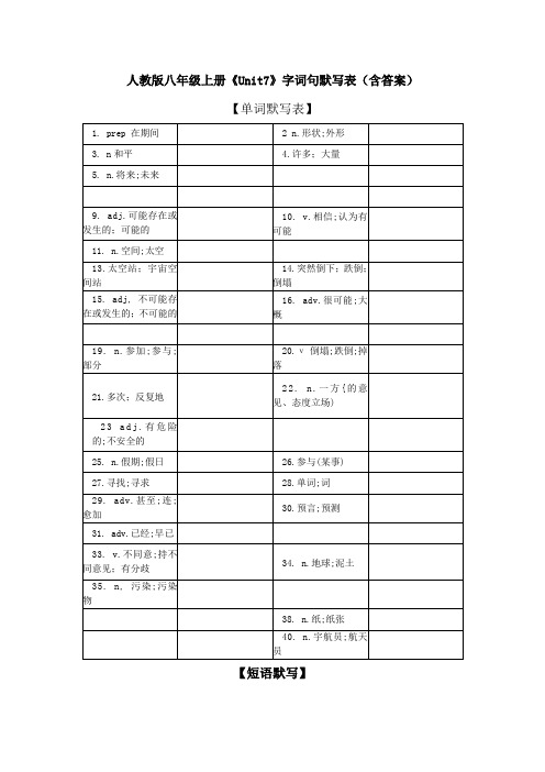 Unit7单词短语句子默写表人教版英语八年级上册