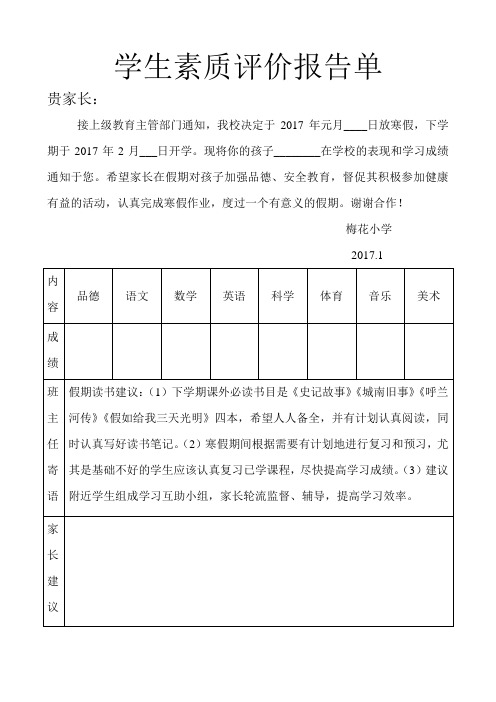 学生素质评价报告单