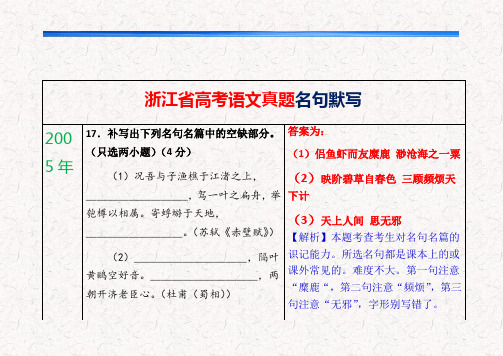 2005-2017年浙江省高考语文真题名句默写 - 副本