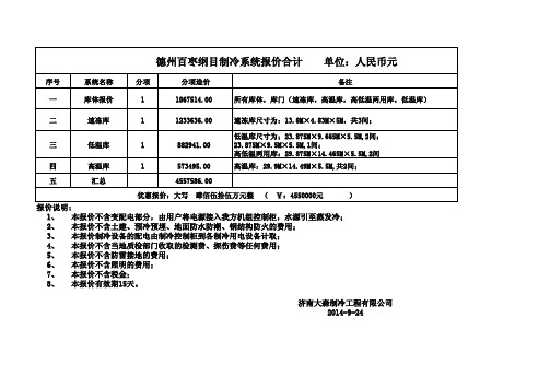 冷库报价清单