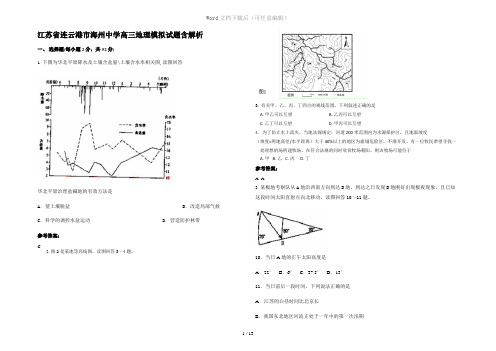 江苏省连云港市海州中学高三地理模拟试题含解析