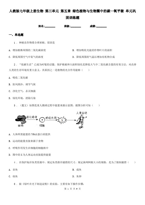 人教版七年级上册生物 第三单元 第五章 绿色植物与生物圈中的碳—氧平衡 单元巩固训练题