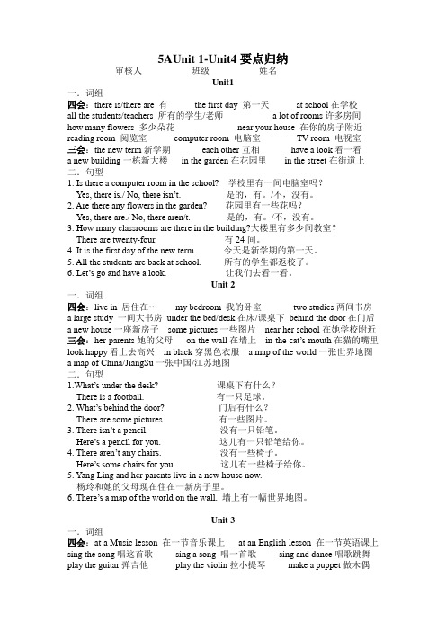 牛津小学英语5A Unit1-Unit4要点归纳