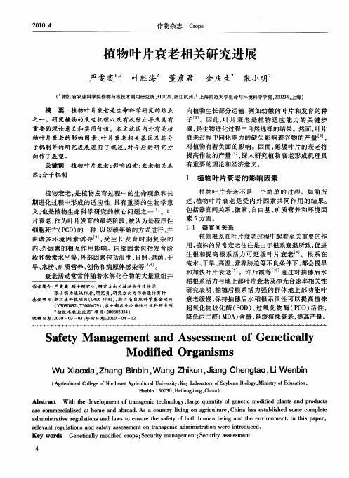 植物叶片衰老相关研究进展