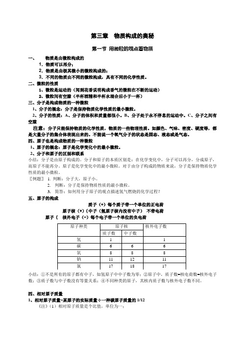 初三化学构成物质的基本微粒