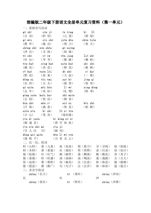 【最新部编版语文二年级下册】全册单元复习知识点考点资料