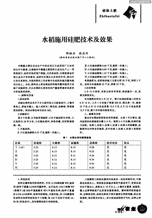 水稻施用硅肥技术及效果