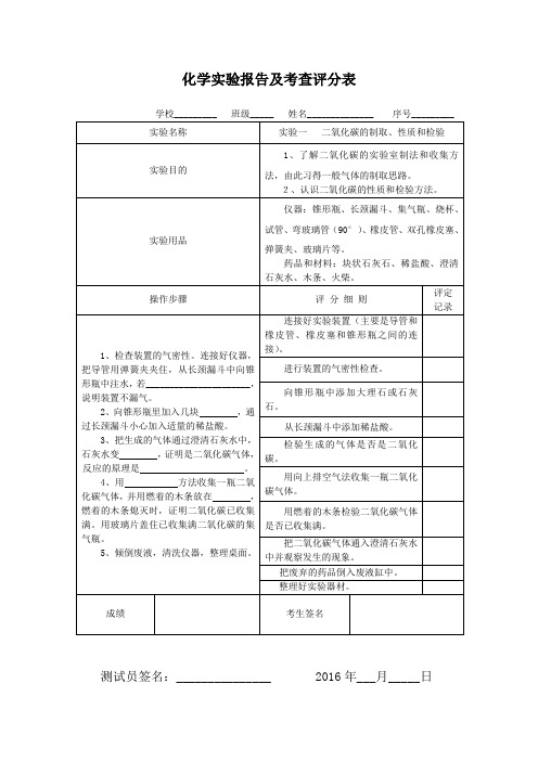 2016年化学实验考试评分表