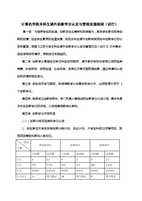 计算机学院本科生课外创新学分认定与管理实施细则