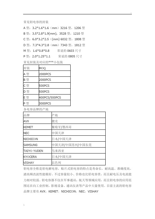 常见钽电容的封装