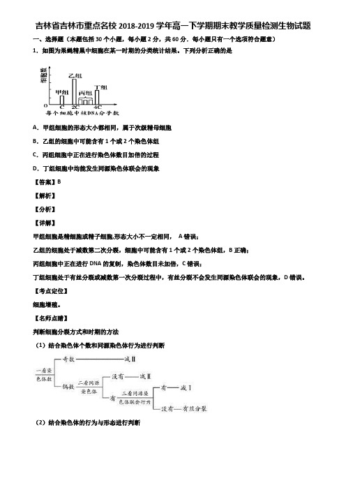 吉林省吉林市重点名校2018-2019学年高一下学期期末教学质量检测生物试题含解析