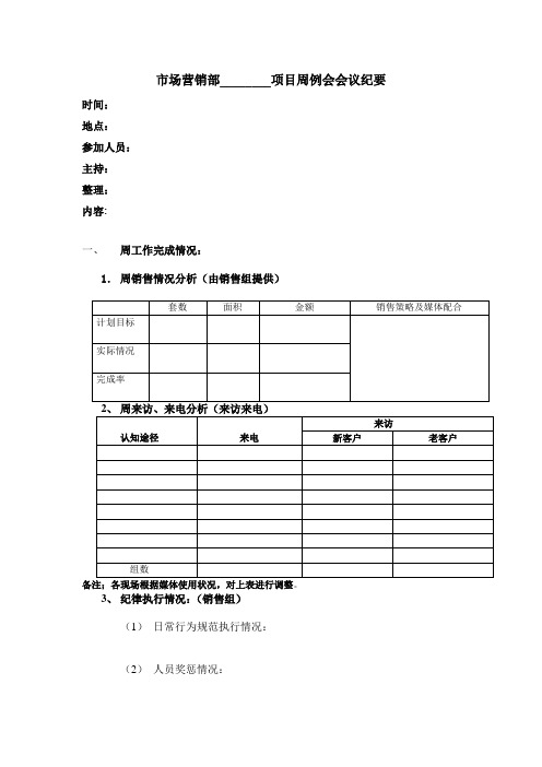 市场营销部项目周便会会议纪要