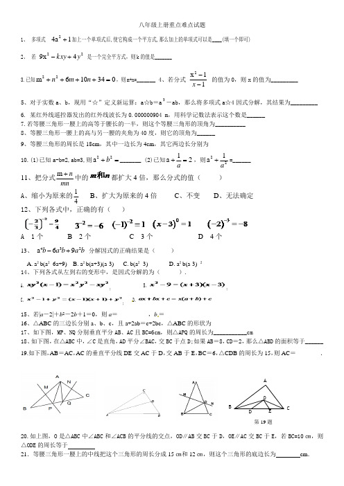 八年级上册重点难点试题