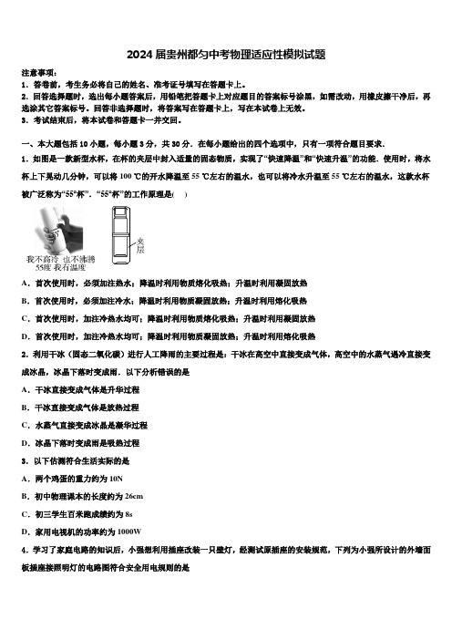 2024届贵州都匀中考物理适应性模拟试题含解析