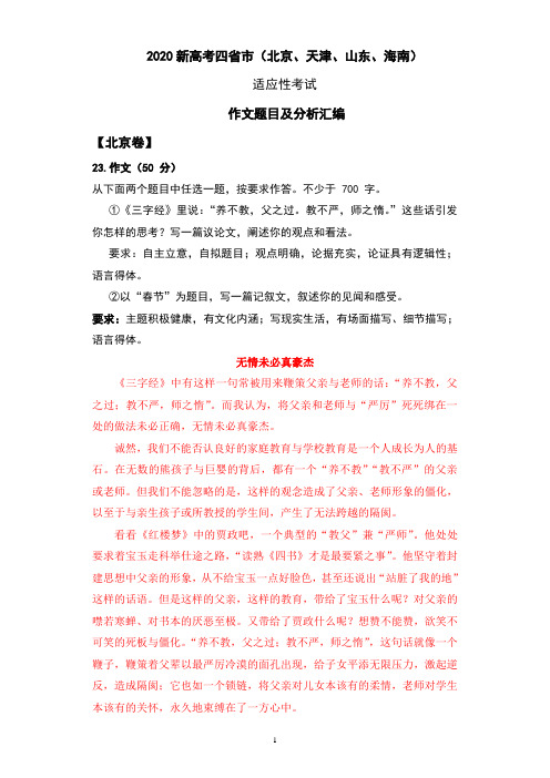 2020新高考四省市(北京、天津、山东、海南) 适应性考试 作文题目及分析汇编