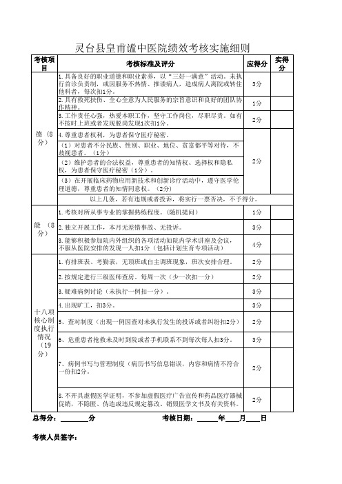 中医院医疗考核细则