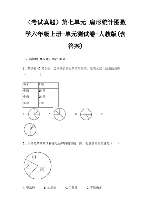 (考试真题)第七单元 扇形统计图数学六年级上册-单元测试卷-人教版(含答案)