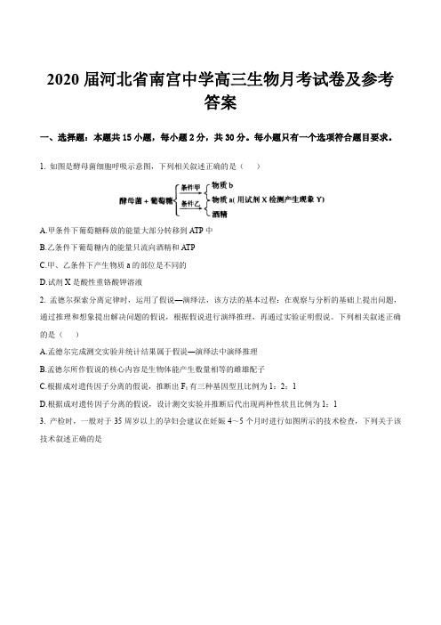 2020届河北省南宫中学高三生物月考试卷及参考答案