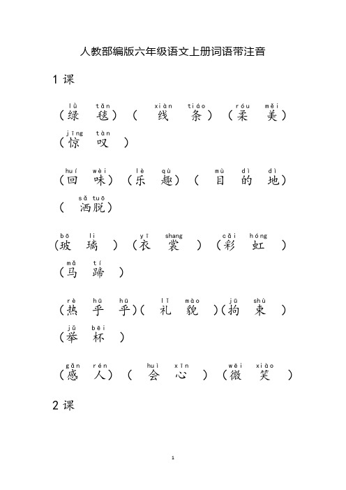 人教版六年级词语注音打印版