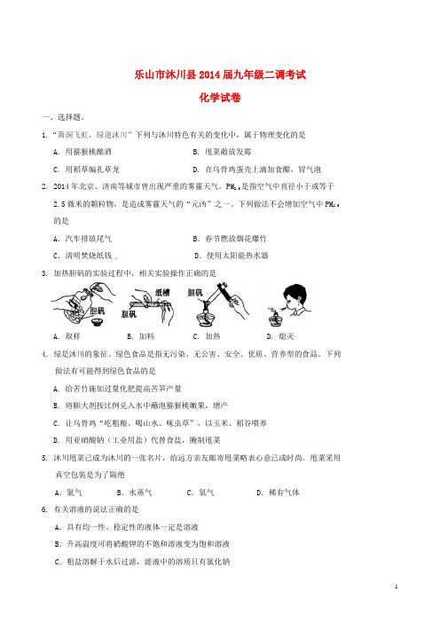 四川省乐山市沐川县九年级化学二调考试试题