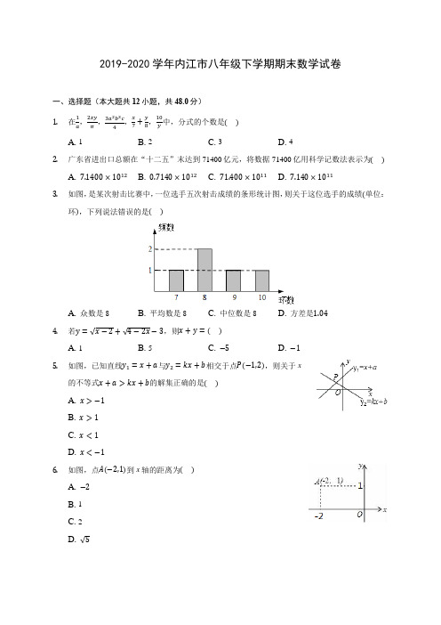 2019-2020学年内江市八年级下学期期末数学试卷(含解析)