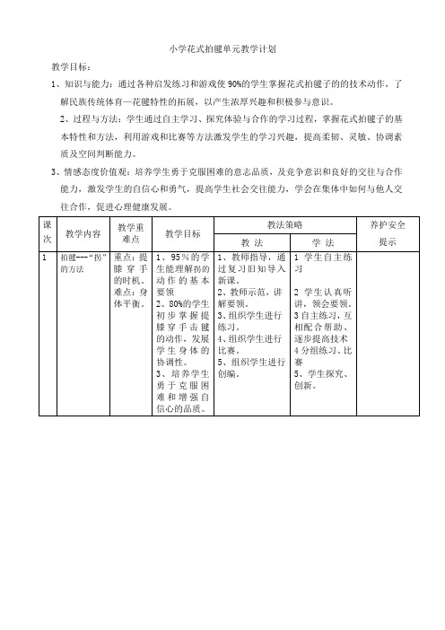 小学花式拍毽单元教学计划