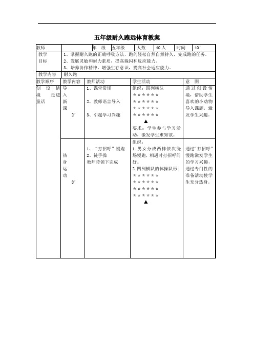 小学体育_2耐久跑教学设计学情分析教材分析课后反思