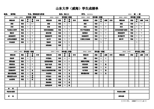 山东大学威海学生成绩单