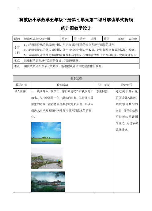 冀教版小学数学五年级下册第二课  解读单式折线统计图(教案)