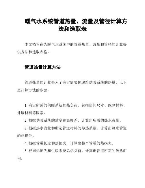 暖气水系统管道热量、流量及管径计算方法和选取表