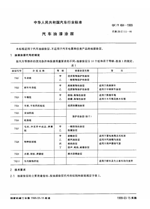 QC-T 484-1999 汽车油漆涂层