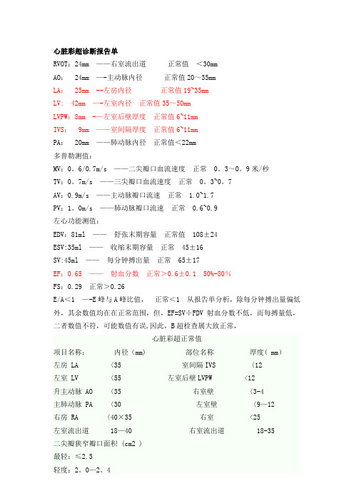 心脏彩超诊断报告单