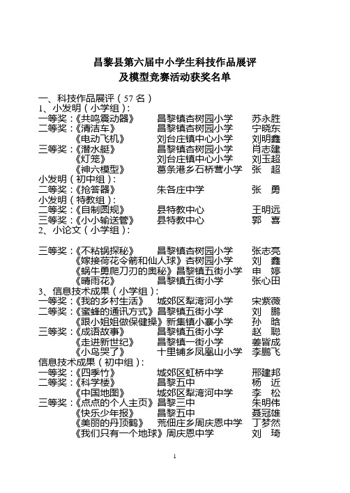 昌黎县第六届中小学生科技作品展评