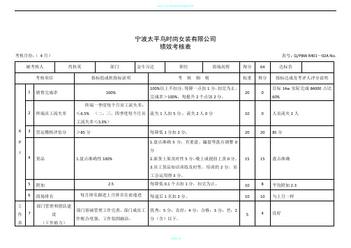 自营终端绩效考核表(OA公布版)