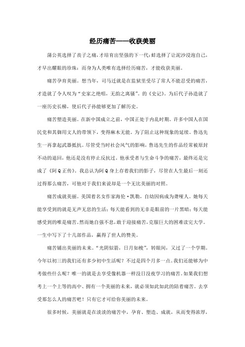 经历痛苦——收获美丽_初中初三作文700字