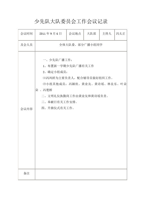 少先队大队工作会议记录