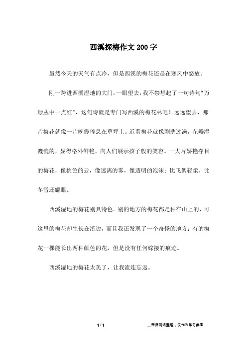 西溪探梅作文200字