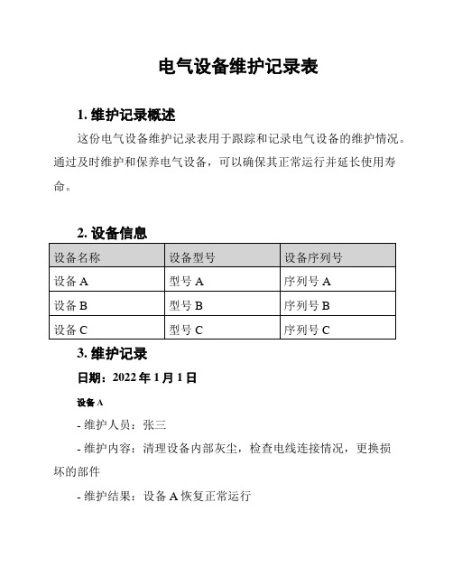 电气设备维护记录表