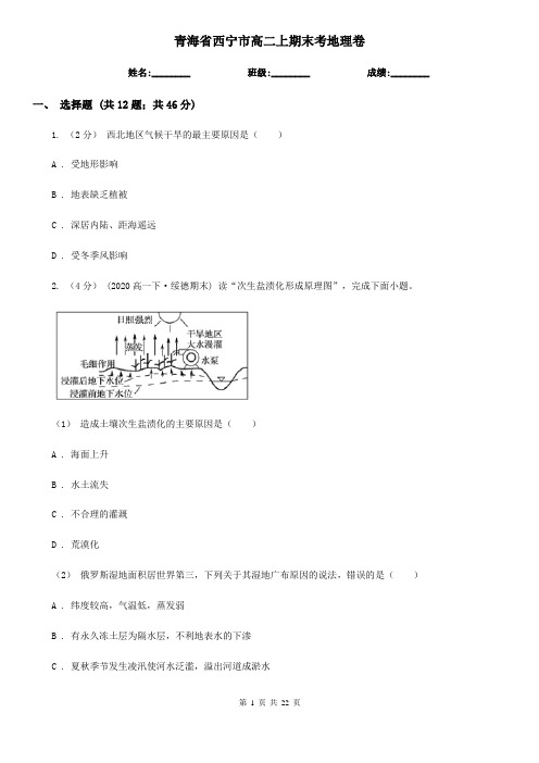 青海省西宁市高二上期末考地理卷