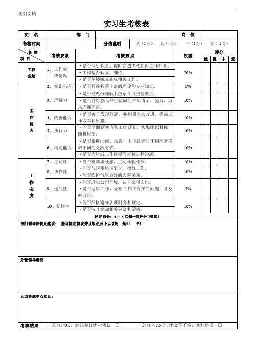 实习生转正考核表